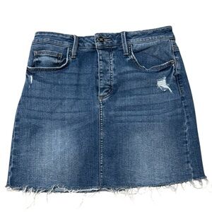 SAM EDELMAN Distressed Denim Mini The Jenny Skirt Size 28 Stretchy Frayed Casual